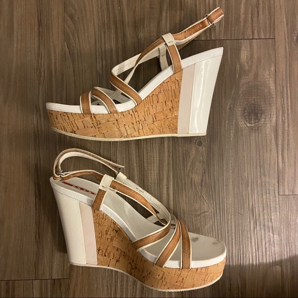 Prada Cork Wedge Strap Heels - Picture 2 of 13
